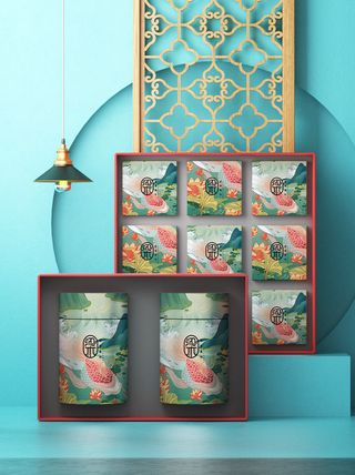 国风高档茶叶包装盒袋罐瓶LOGO标贴展示VI智能贴图样机PSD素材