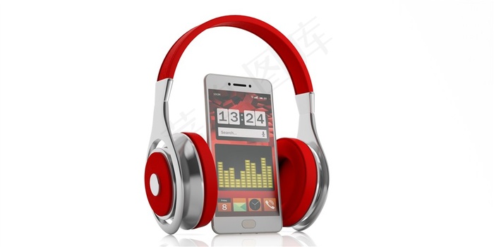 播放音乐的智能手机和耳机