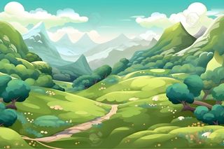 春夏森林山峰草地插画海报素材背景