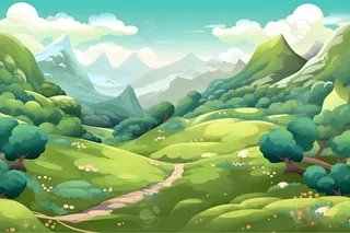 春夏森林山峰草地插画海报素材背景