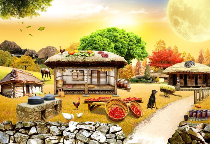 韩国美丽乡村秋天背景墙