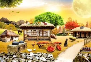 韩国美丽乡村秋天背景墙