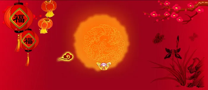 花卉灯笼红色背景psd模版下载