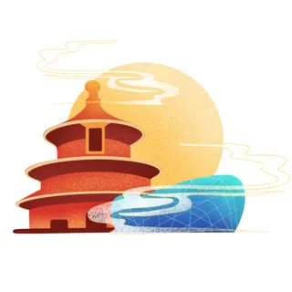 国潮风旅游建筑城市地标景区北京上海插图插画元素素材设计模板