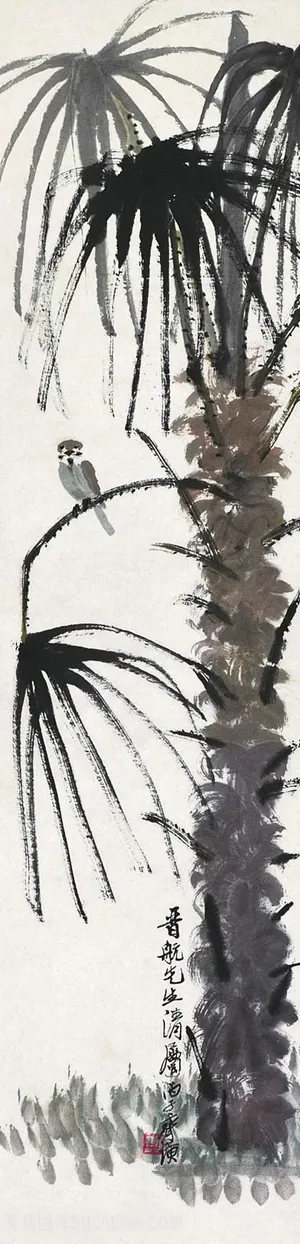 齐白石椰树上的小鸟国画图片 齐白石椰树上的小鸟国画图片