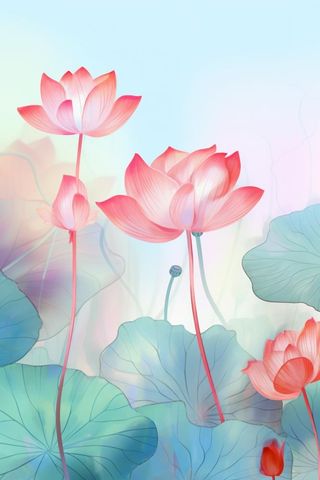 简约清新淡粉色荷花背景