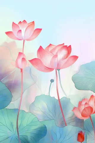 简约清新淡粉色荷花背景