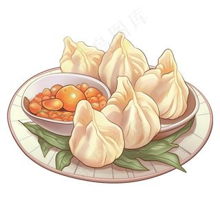饺子盘蘸碟卡通插画免抠