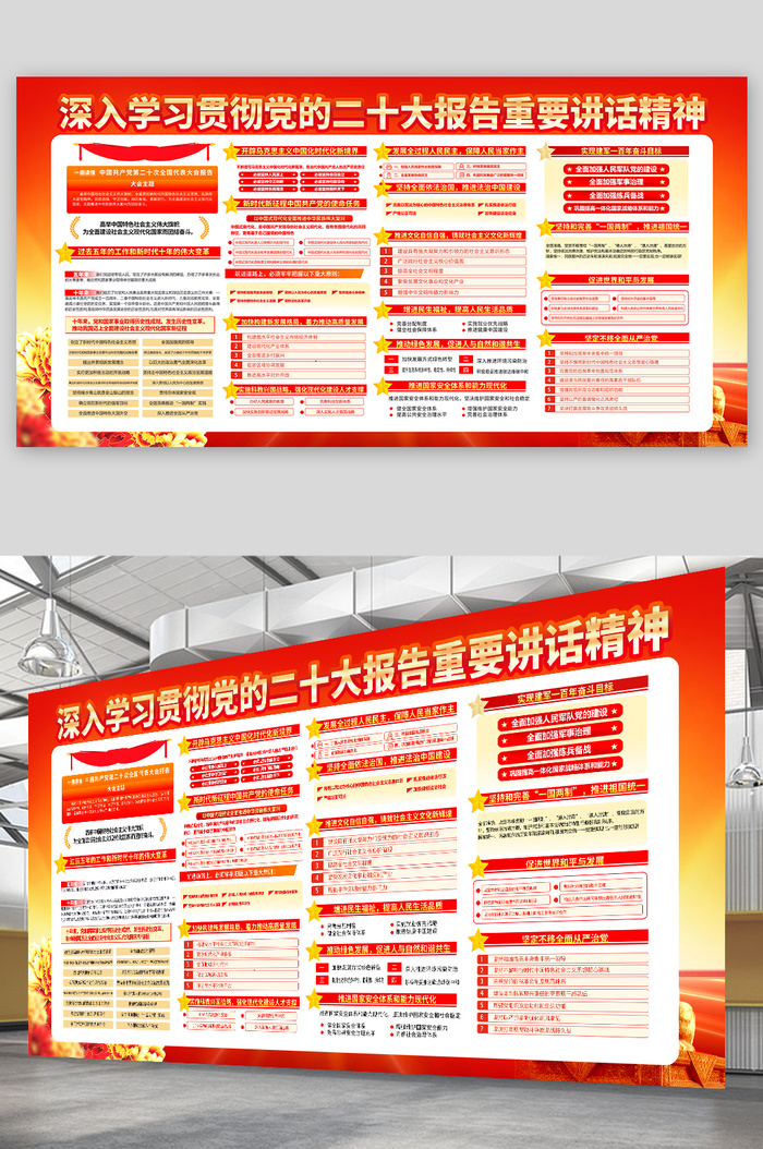 二十大学习内容展板psd模版下载