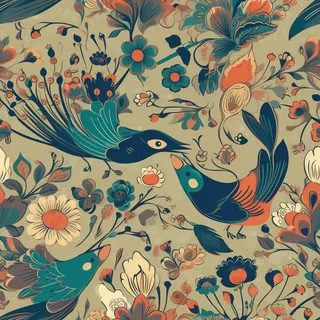 花鸟图,插画风格,无缝贴图,素材 花鸟图,插画风格,无缝贴图,素材