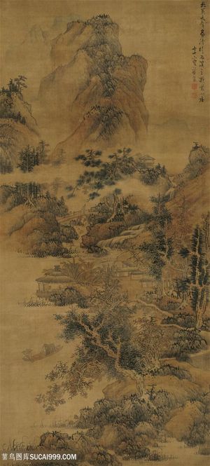 明代画家蓝瑛作品茅亭话旧图国画图片