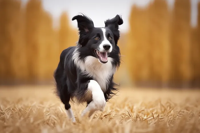 秋天奔跑的边牧宠物狗玩耍摄影图(4032x2688)