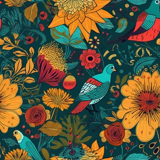 花鸟图,插画风格,无缝贴图,素材 花鸟图,插画风格,无缝贴图,素材
