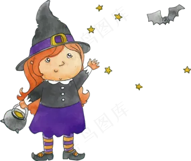 卡通万圣节手绘人物可爱小女孩