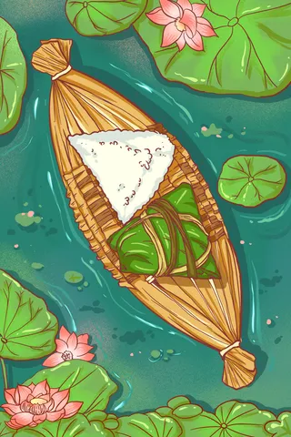 国潮风中国传统节日端午节赛龙舟粽子场景插画海报PSD设计素材