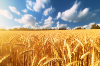 蓝天白云阳光灿烂的金色麦田