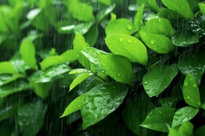 下雨天树叶绿色背景