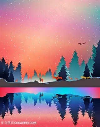 唯美手绘麋鹿风景画