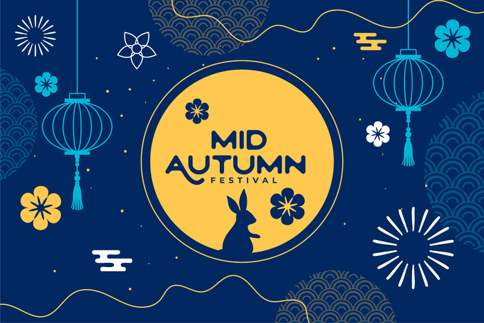 古典中秋节蓝色调国风插图