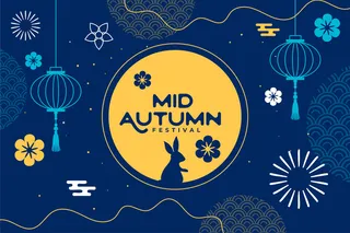 古典中秋节蓝色调国风插图