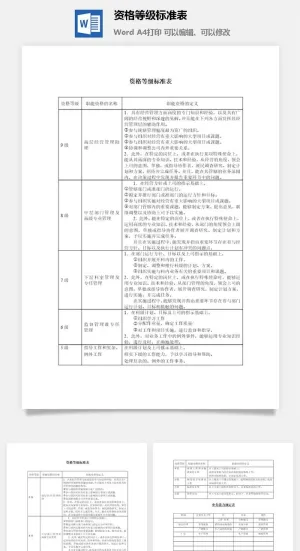 资格等级标准表word模板