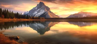 湖泊倒映着远处的山峰湖泊旁边有很多树林摄影图