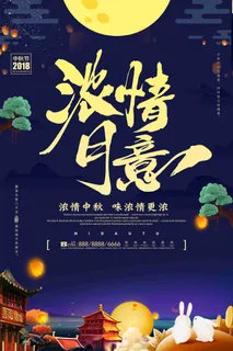 大气唯美浓情月意中秋节海报设计