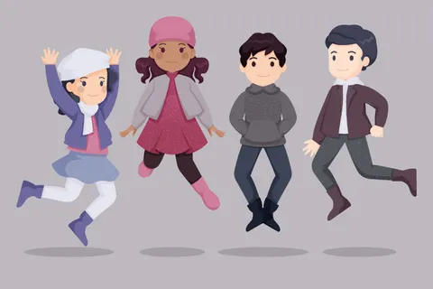 冬天服饰服装冬装穿冬装保暖冬季卡通人物男女装Ai矢量图片素材