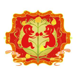 中国风国潮十二生肖猴手绘烫金插画春节剪纸元素PSD设计素材