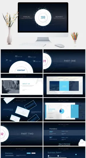 精美深蓝粒子科技风PPT模板预览图
