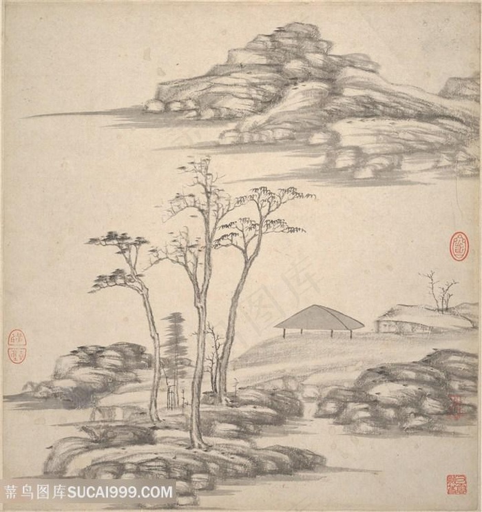 明代王鉴湘碧居士仿古册页山间小景图国画图片