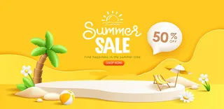 夏日海边销售黄色背景