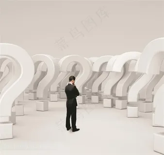 思考的男人与立体问号高清图