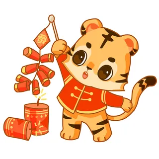 手绘2022虎年新年春节卡通老虎形象IP插画元素PSD设计素材图案