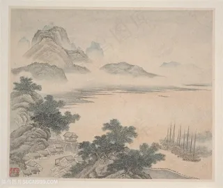 清代画家樊圻山水册页烟波浩渺图国画图片