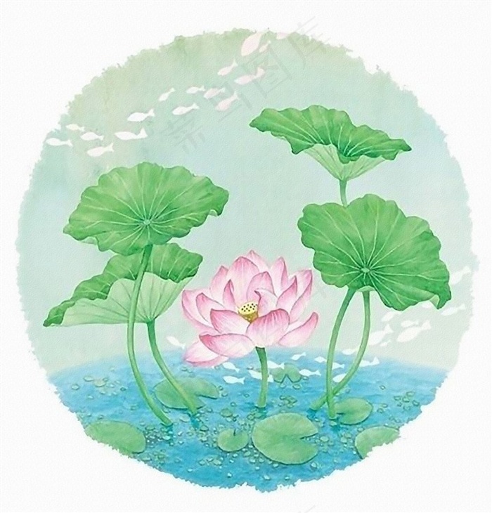水彩画荷花绿色