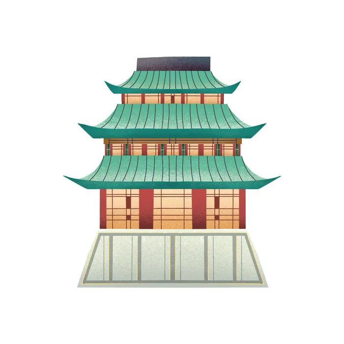 复古中国风国潮古建筑插画手绘高楼古塔PSD素材亭子png免抠图psd模版下载