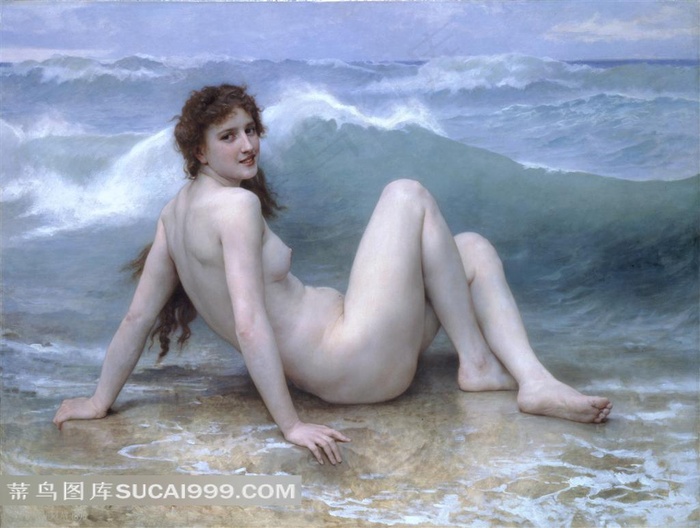 海浪和裸女油画