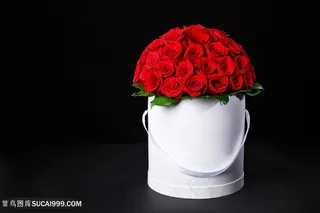 唯美白色花筒红玫瑰花花束图片