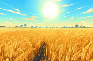 秋天成熟的金黄麦田稻田卡通插画素材