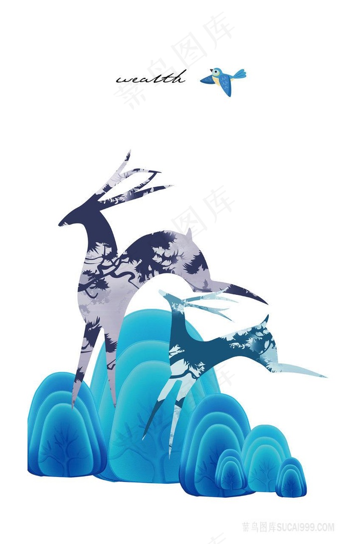 唯美简约麋鹿艺术插画