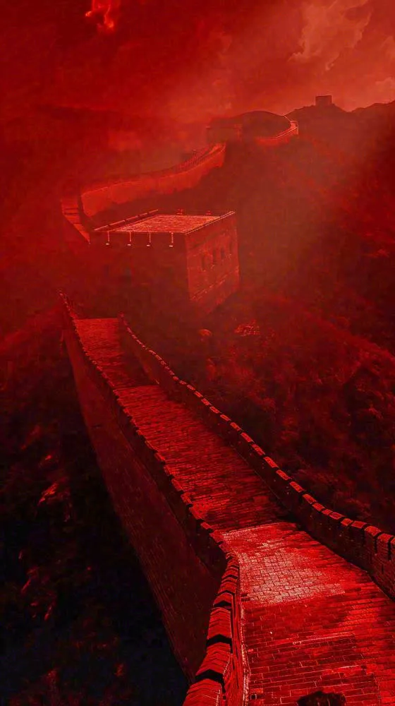 雄伟长城大气红色灯光(816x1456)