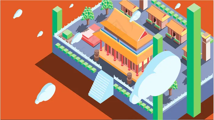 古风建筑插画ai矢量模版下载