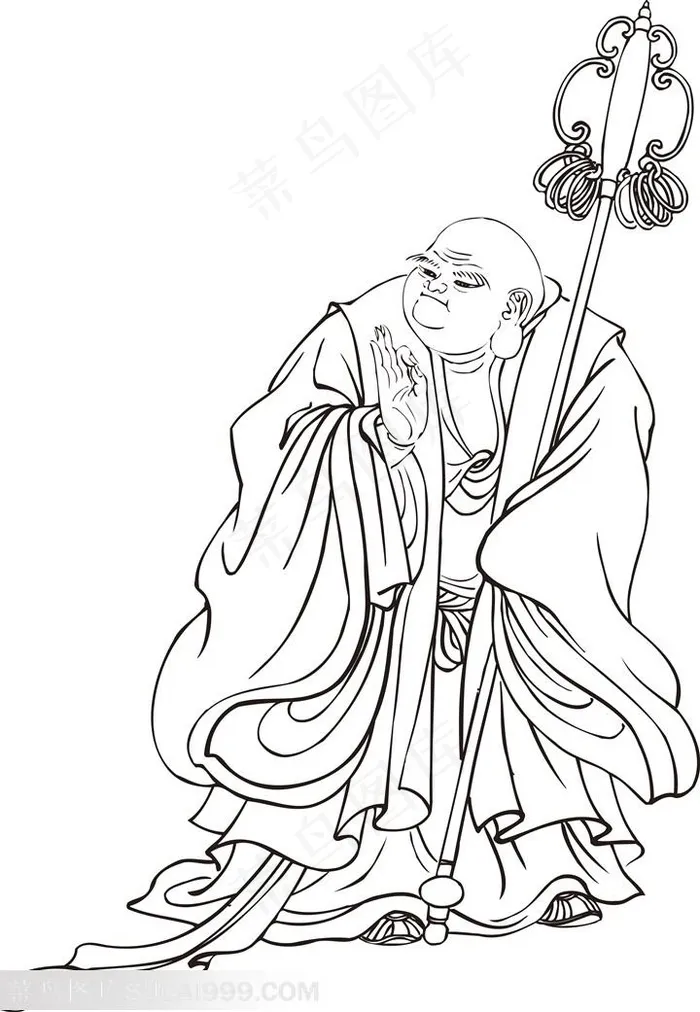 胖乎乎的僧人罗汉线描矢量PNG绘画图片