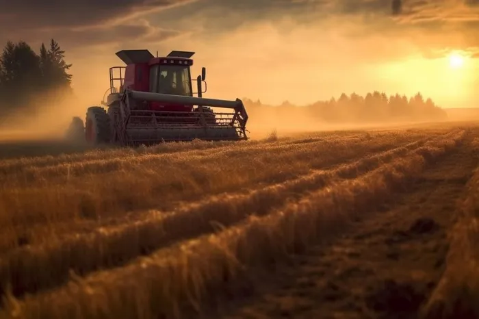 秋收收割机在采收粮食背景(1344x896)