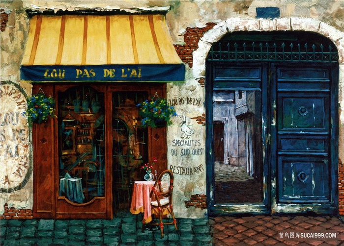 欧式街道店铺油画装饰画