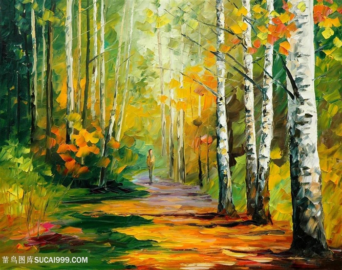 唯美水彩森林道路艺术挂画