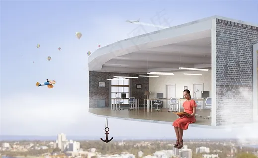 悬浮在城市上空的房间高清图片 悬浮在城市上空的房间高清图片