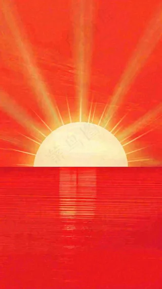 红色海面海洋落日阳光光照
