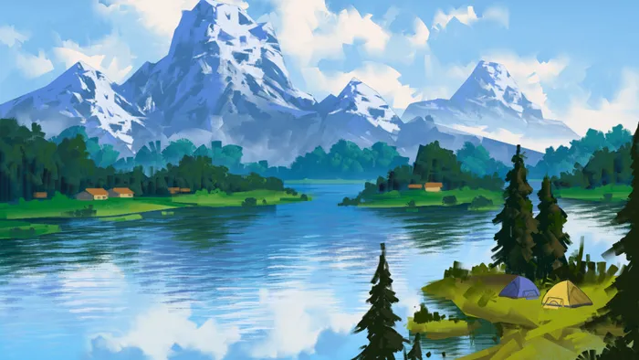 旅游风景油画PSD素材psd模版下载